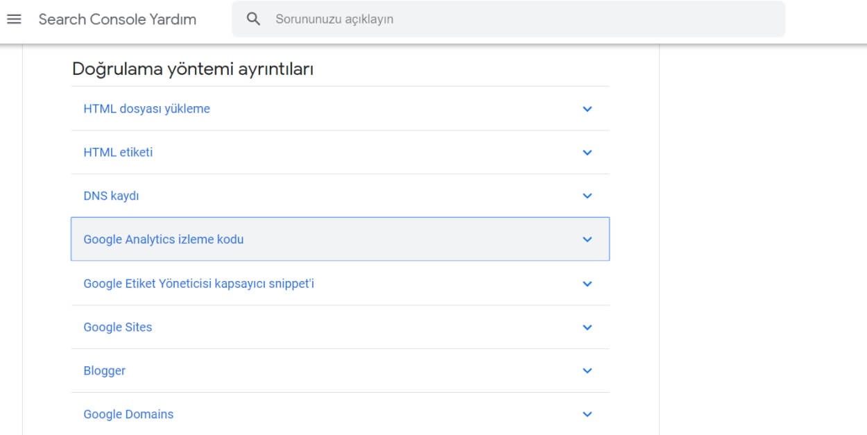 Search Console - Doğrulama Yöntemleri